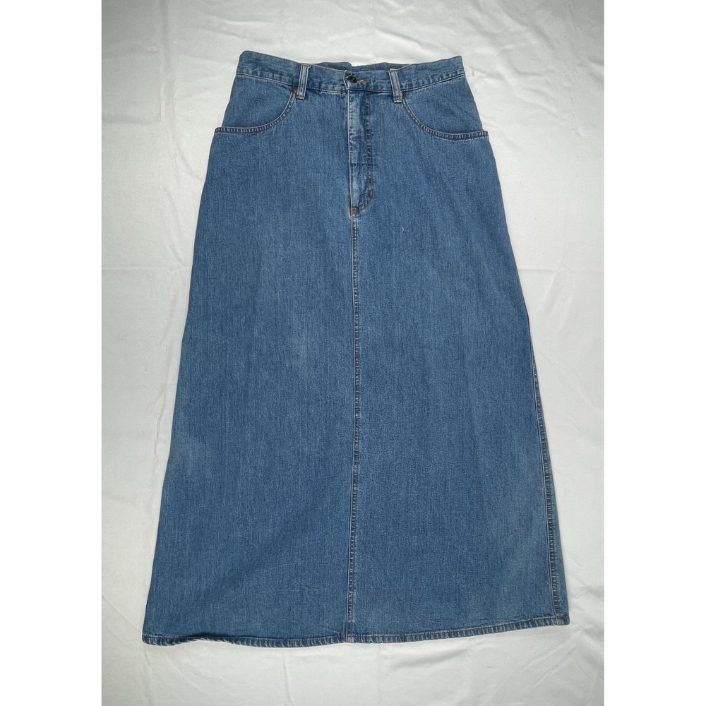 Eddie Bauer Vintage Denim Maxi Skirt Medium Wash High Waisted Cotton Size 10